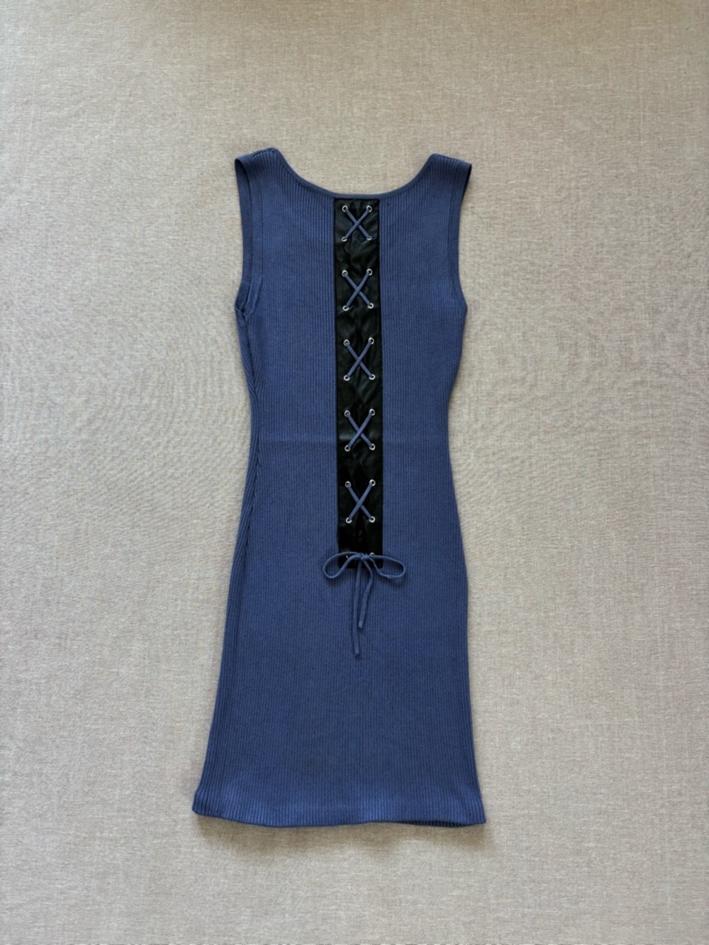 Say What? vintage blue ribbed lace up dress.